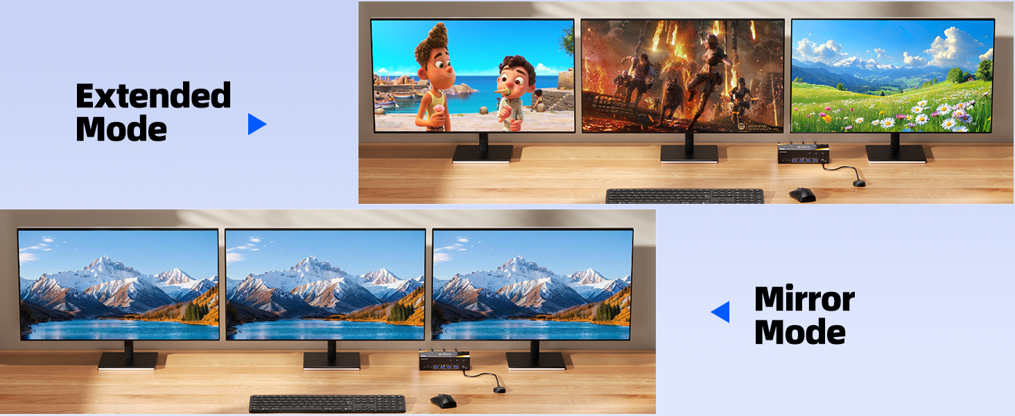 8K@60Hz KVM switch 3 PCs share 3 monitors and 4 USB devices
