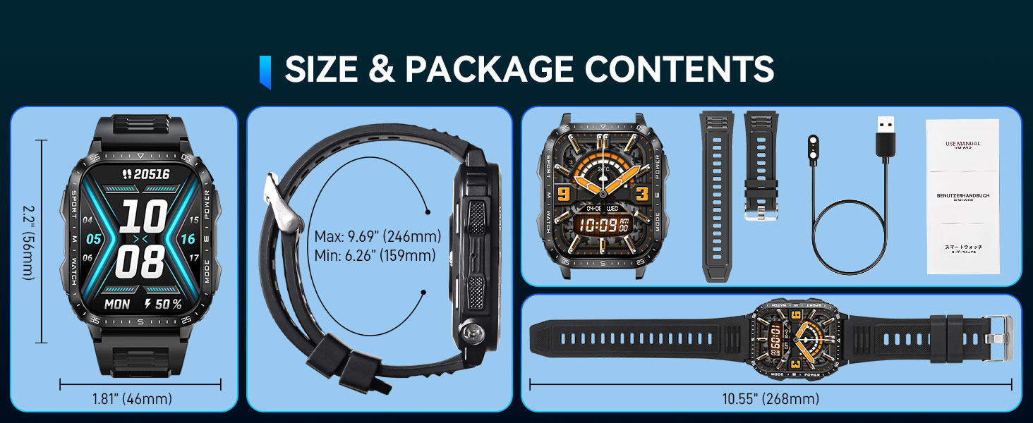 Android smart watch for men comes with built-in HiFi stereo speakers and a microphone. Features such