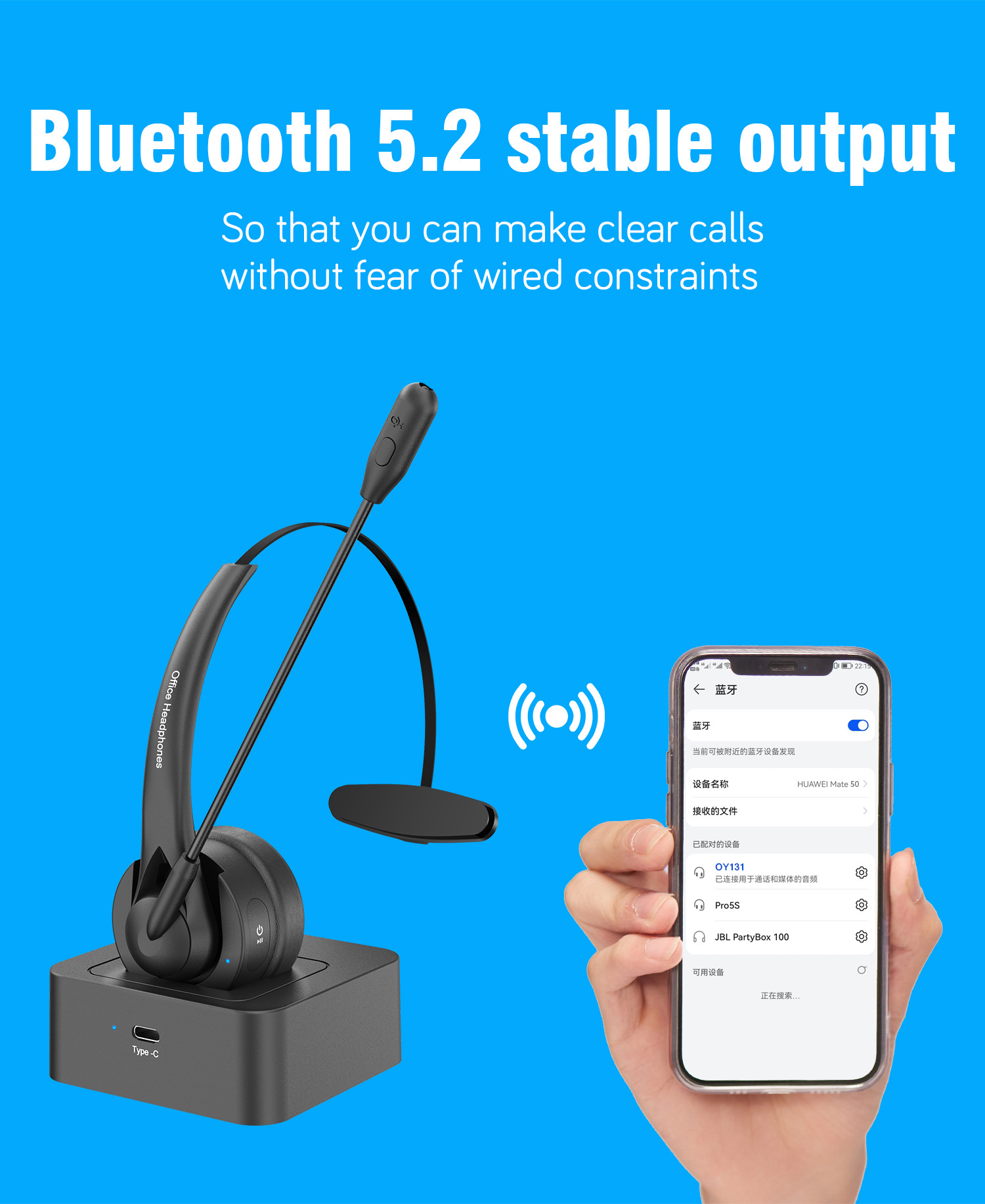 rechargeable Single Ear Bluetooth 5.2 Headset With Noise Cancelling Mic