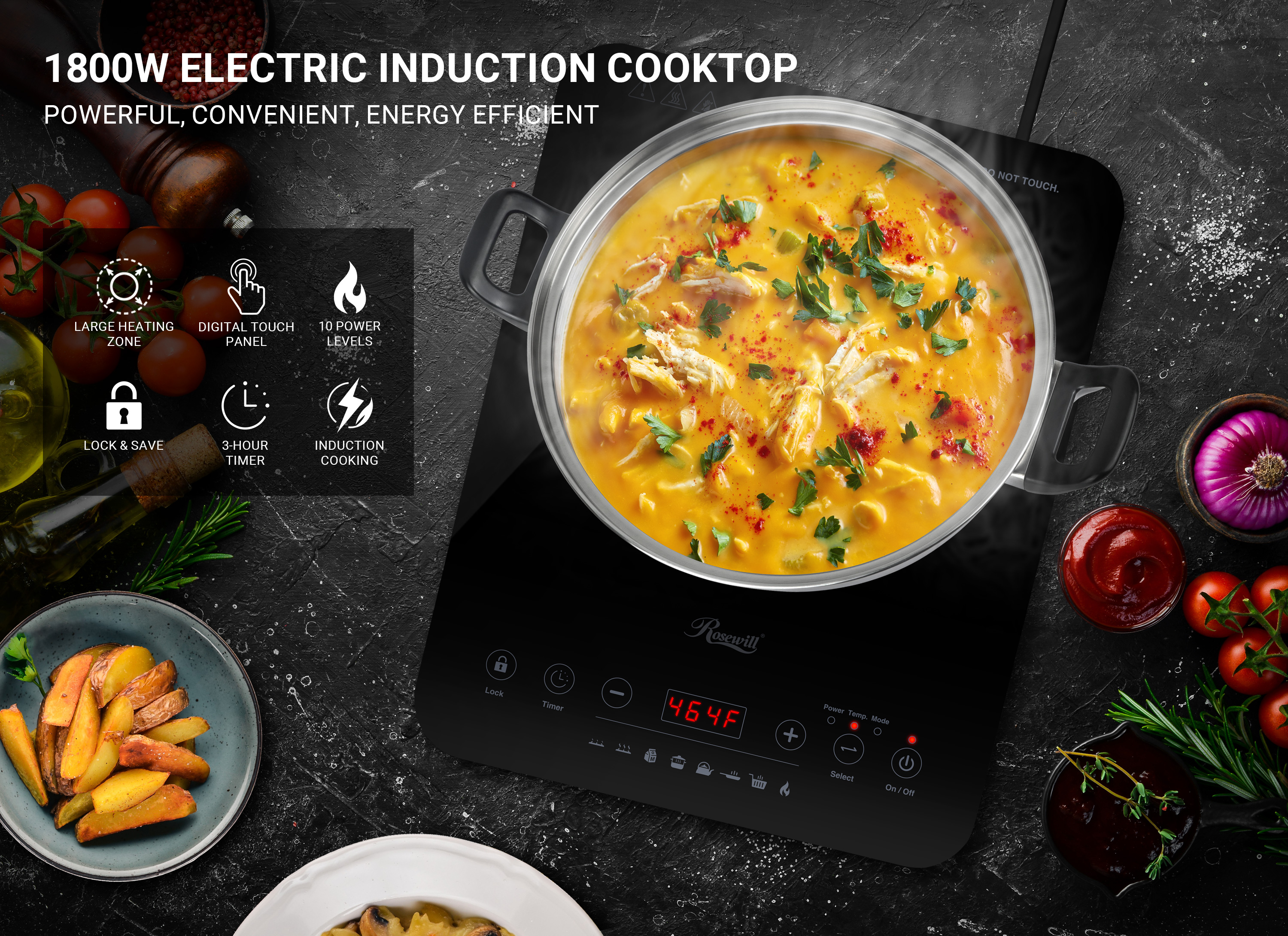 portable, energy efficient, induction, cookware, cooktop, LED, digital, burner, lock, timer, mode