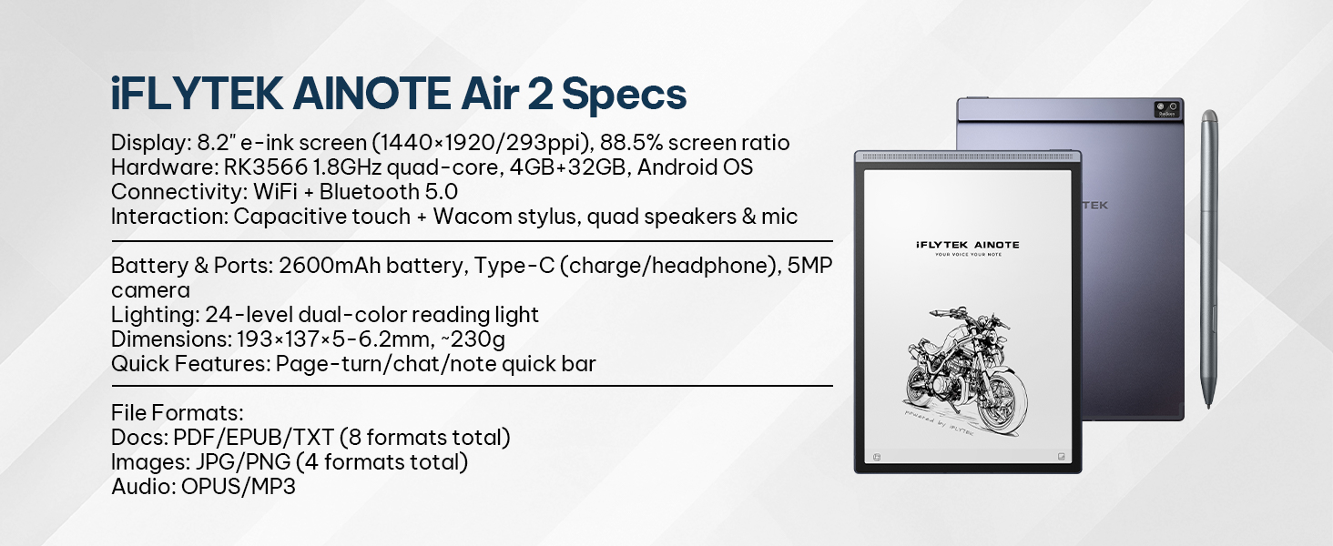 iFLYTEK AINOTE Air 2 Specs