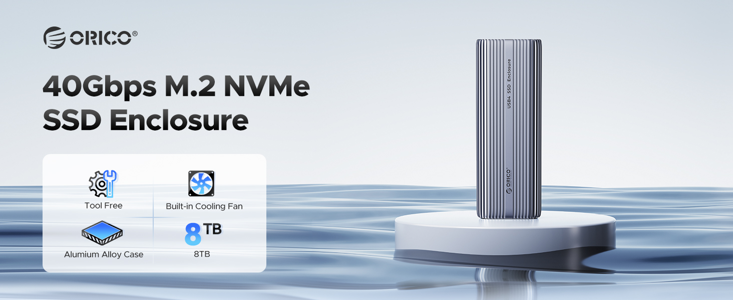 ORICO Aluminium 40Gbps M.2 NVMe SSD Enclosure with Cooling Fan, External SSD Enclosure M.2 SSD Case,