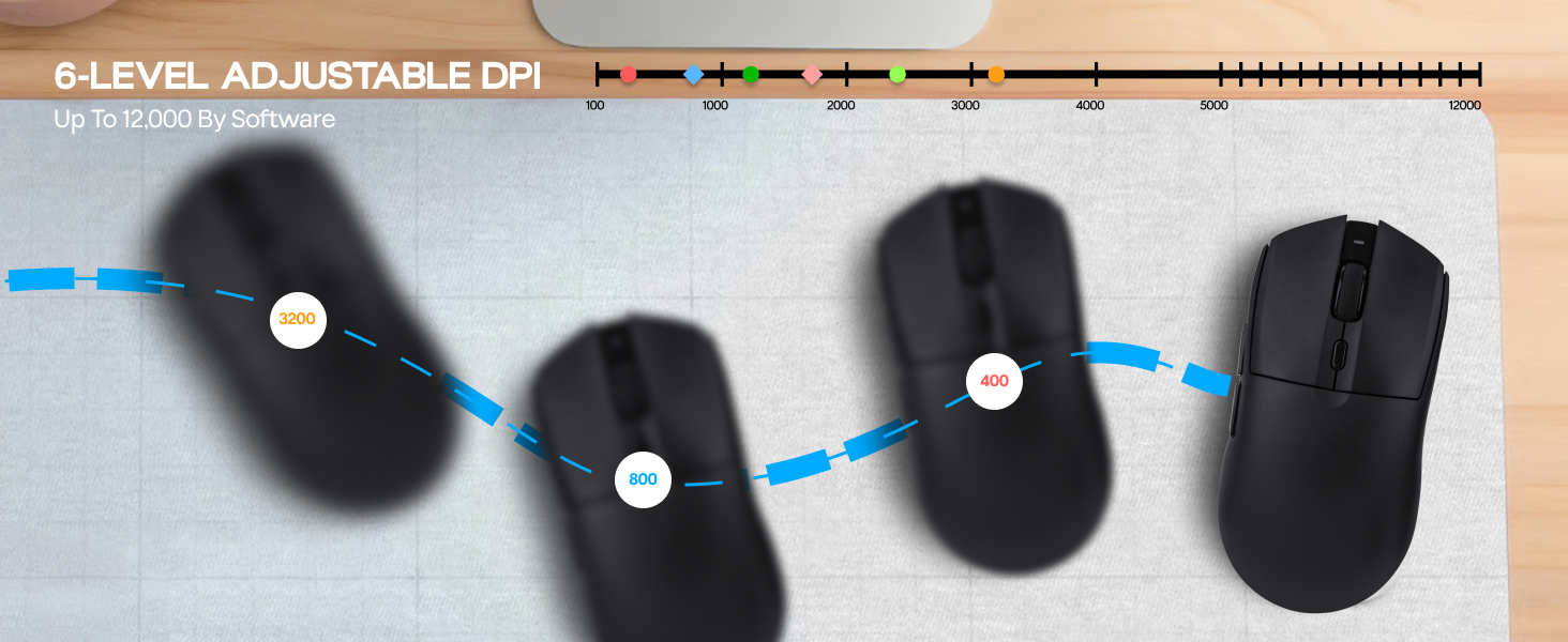 AJ139 V2 MC Gaming Mouse with Charging Base, Adjustable 12,000 DPI, PAW3311 Sensor, 3 Modes Wireless
