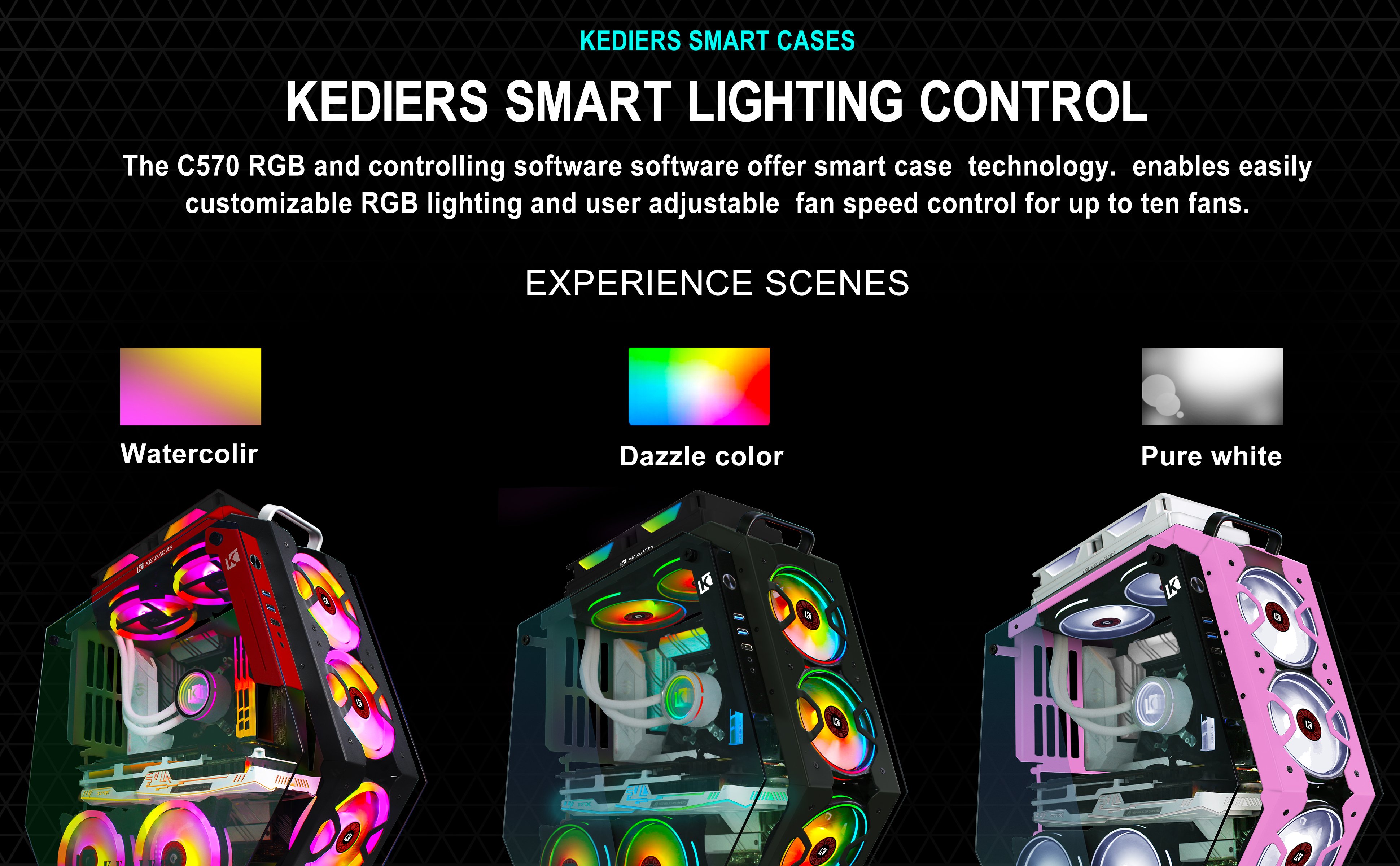 KEDIERS ATX Gaming Case with 7 ARGB Fans C570 Black - Fair