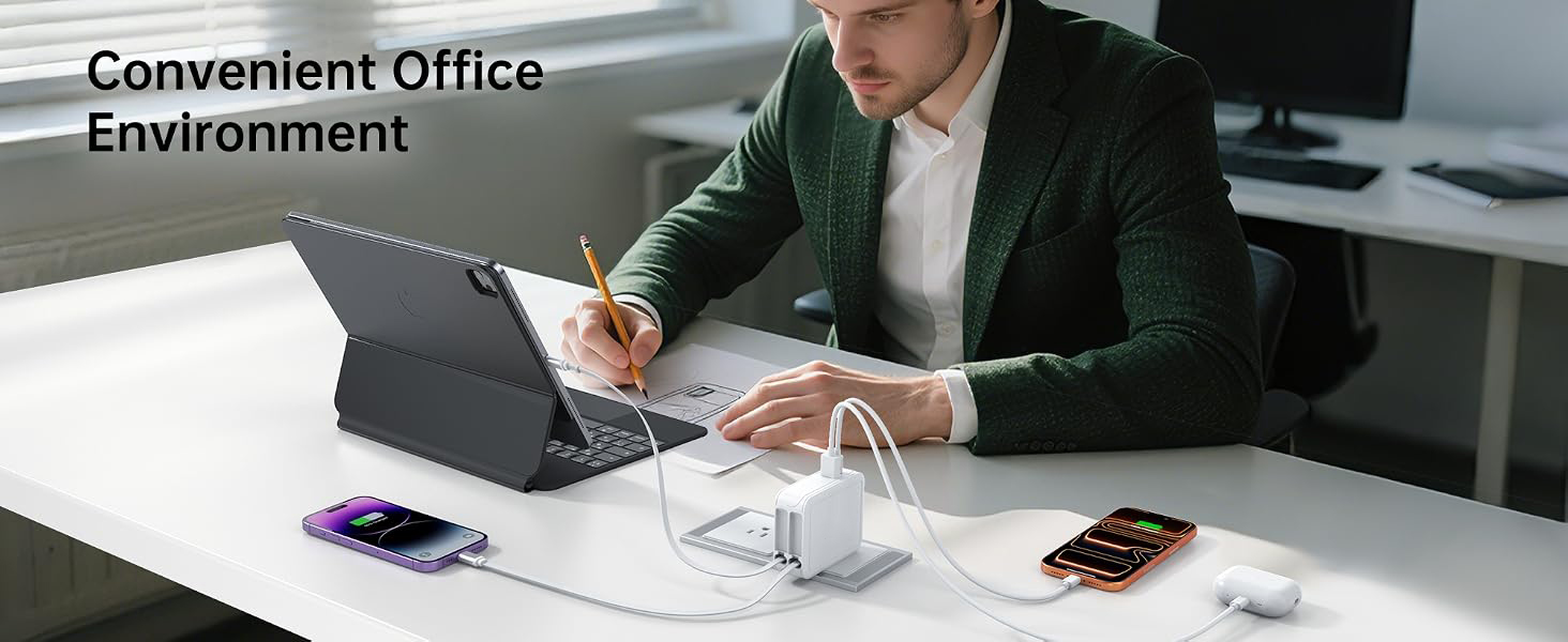4-in-1 Retractable USB C Wall Charger, Fast Charging USB C & Light-ning Cable USB C & USB A Ports, 4