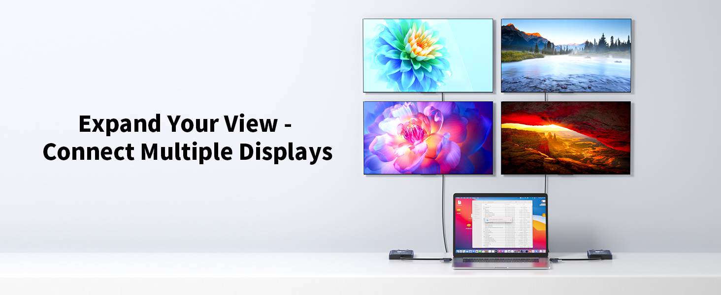 In overlay mode, connecting 2 units expands to 4 displays, connecting 3 units expands to 6 displays.