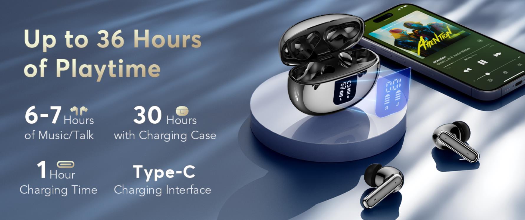 Wireless Earbuds Bluetooth 5.4 Earphones in Ear with Dual Noise Cancelling Mic