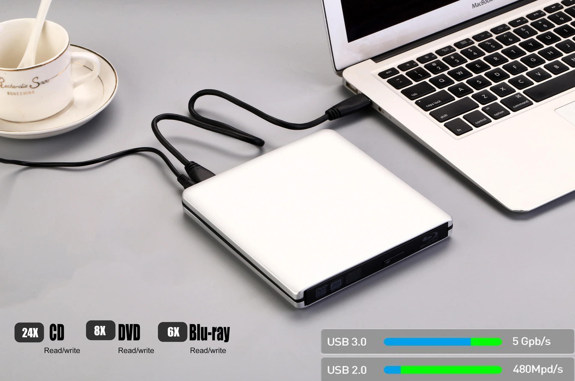 This external cd/dvd/Blu ray drive for laptop is multi-functional.