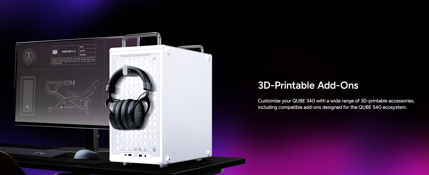 Cooler Master QUBE 340 Micro-ATX Compact -Tower PC Case - White