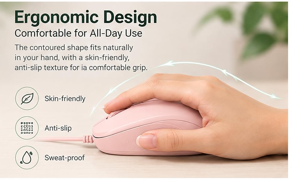 Silent Wired Mouse, 1200 DPI Ergonomic USB Computer Wired Mouse for Office & Home, Plug & Play, Wire