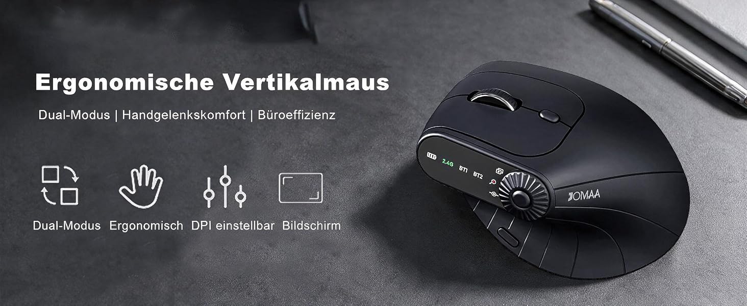 Wireless 2.4G & Dual Bluetooth Three Channel Ergonomic Vertical Mouse - Adjustable DPI Multifunction