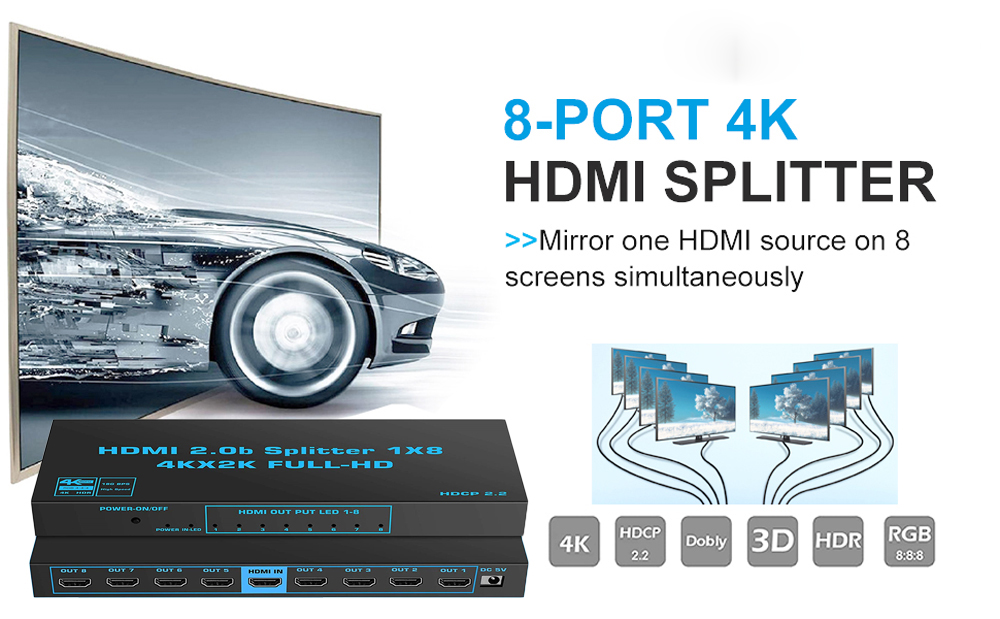 4K HDMI 1-8 Splitter with HDR