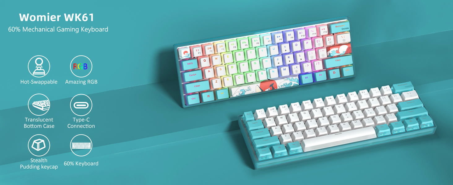 Womier 60% Percent Keyboard, WK61 Mechanical RGB Wired Gaming