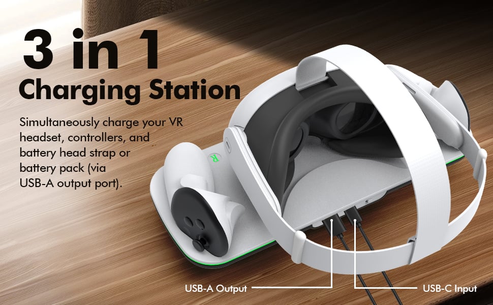 VR Headset Charging Dock Compatible with Me-ta Quest 3 Accessories, VR Charging Station