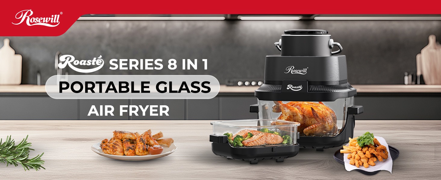 Rosewill 8-in-1 Portable Glass Air Fryer - Black