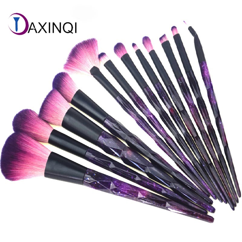 Glitter Handle Makeup Brush Set with Blue Zipper PVC Bag