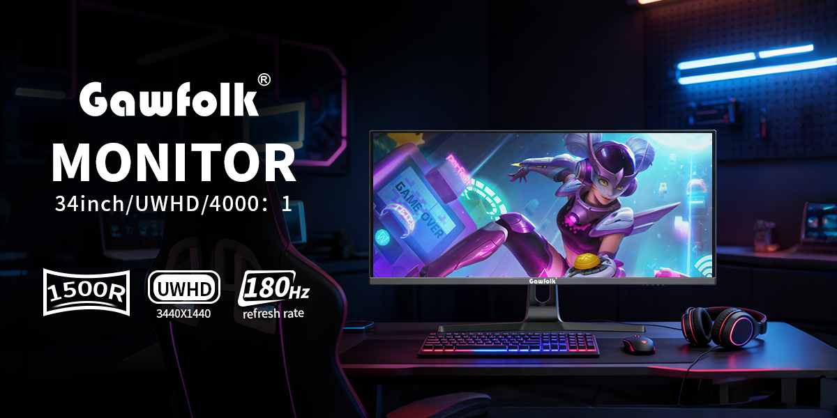 Gawfolk 34 Inch Curved Gaming Monitor | UWHD 3440×1440, 1500R Curvature, 180Hz Refresh Rate, 4000:1