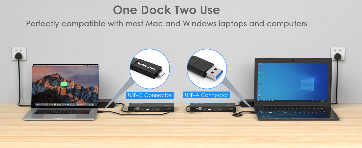 WAVLINK DisplayLink Laptop Docking Station, Quad Monitor 5K/4K@60Hz, 100W  Charging For Thunderbolt 4/3, USB-C/A - M1 M2 Mac/Windows/Chrome/Ubuntu  With 4 HDMI, 4 DP, 180W Power, SD 4.0 CR, 2.5Gbps LAN 