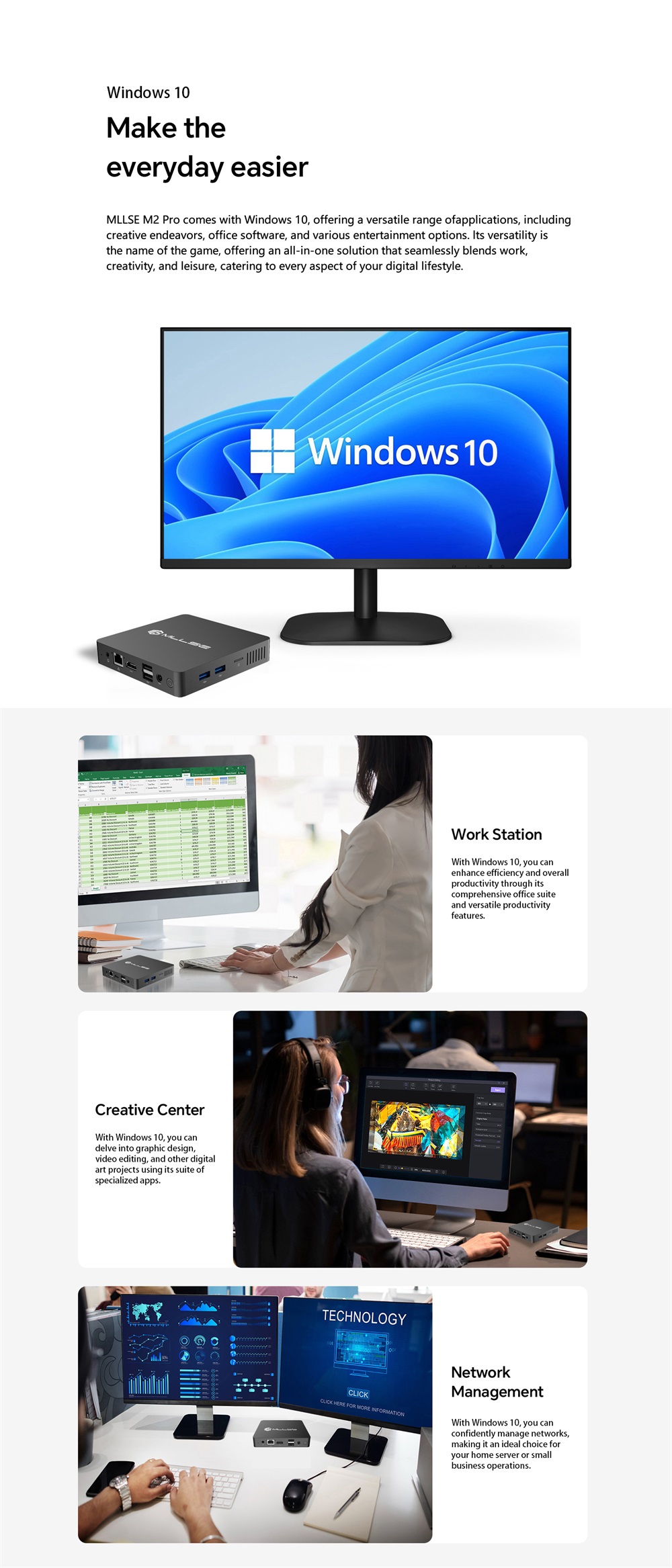 MLLSE M2 Pro Mini PC Windows 10 Mini Desktop Computer with Intel J3710 ...