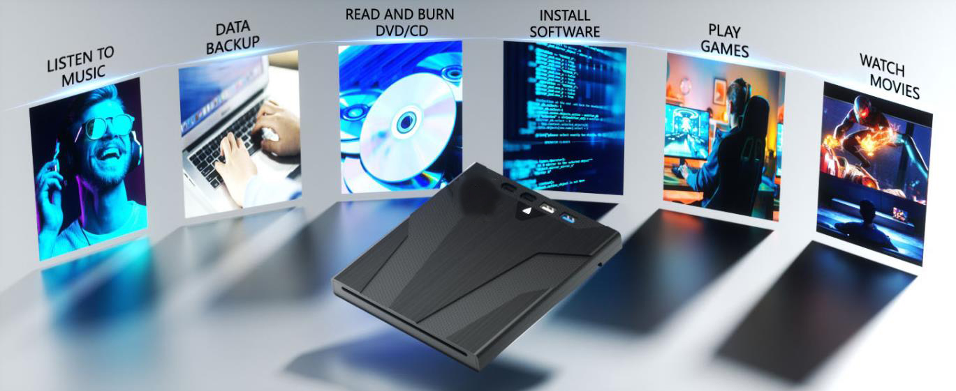 [7 in 1] External CD/DVD Drive for Laptop, Slot-Loading CD Reader for Laptop, Portable USb 3.0 & Typ