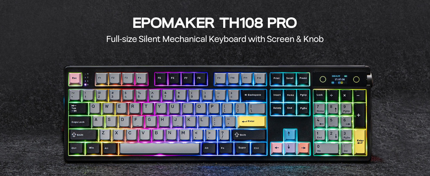 EPOMAKER TH108 PRO Full Size Mechanical Keyboard with Screen & Knob