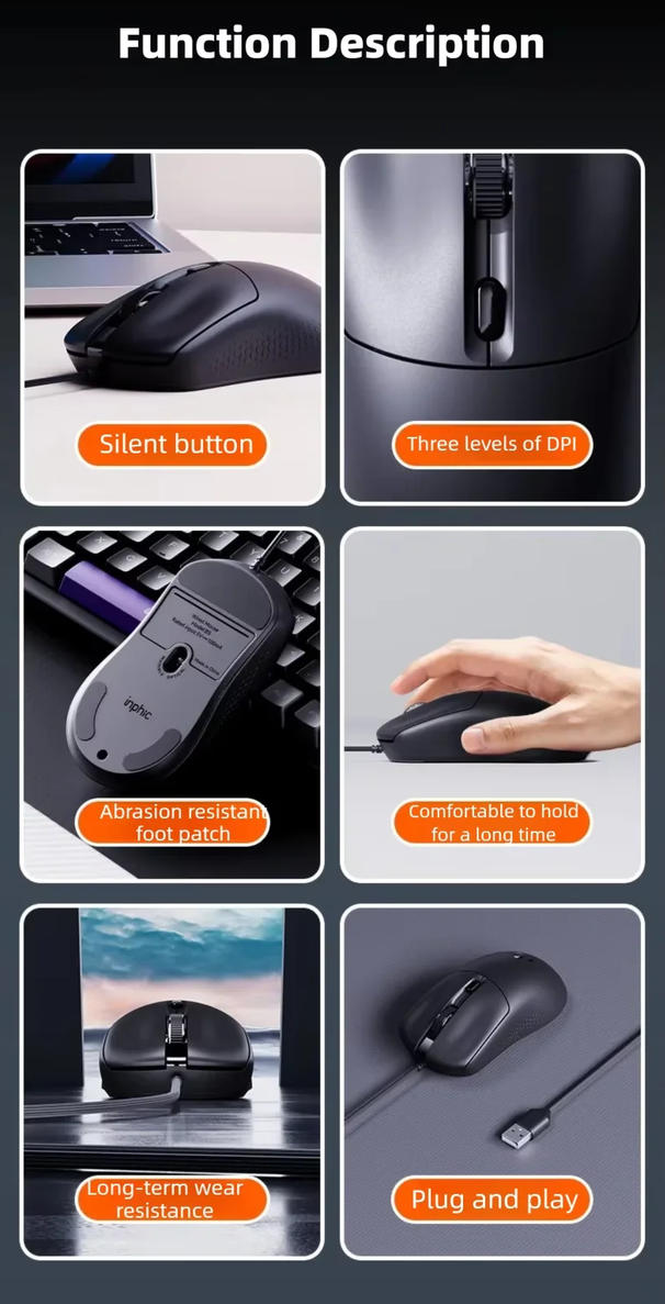 Wired USB Mouse, Ergonomic Wired Mouse, 4 Buttons 3Level DPI Adjustable [up to 2000 dpi] Computer Op