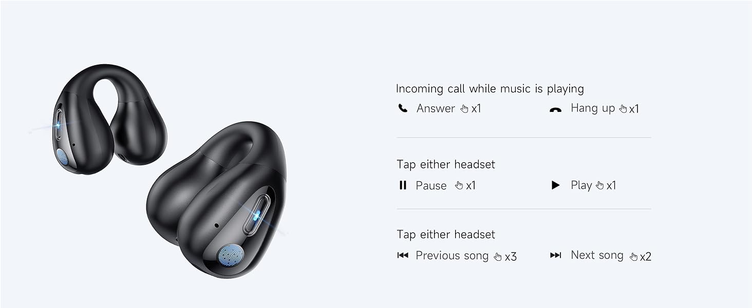 Open Ear Headphones, Clip On Wireless Earbuds Bluetooth 5.3 Earphones, Sports Ear Buds with ENC Mic,