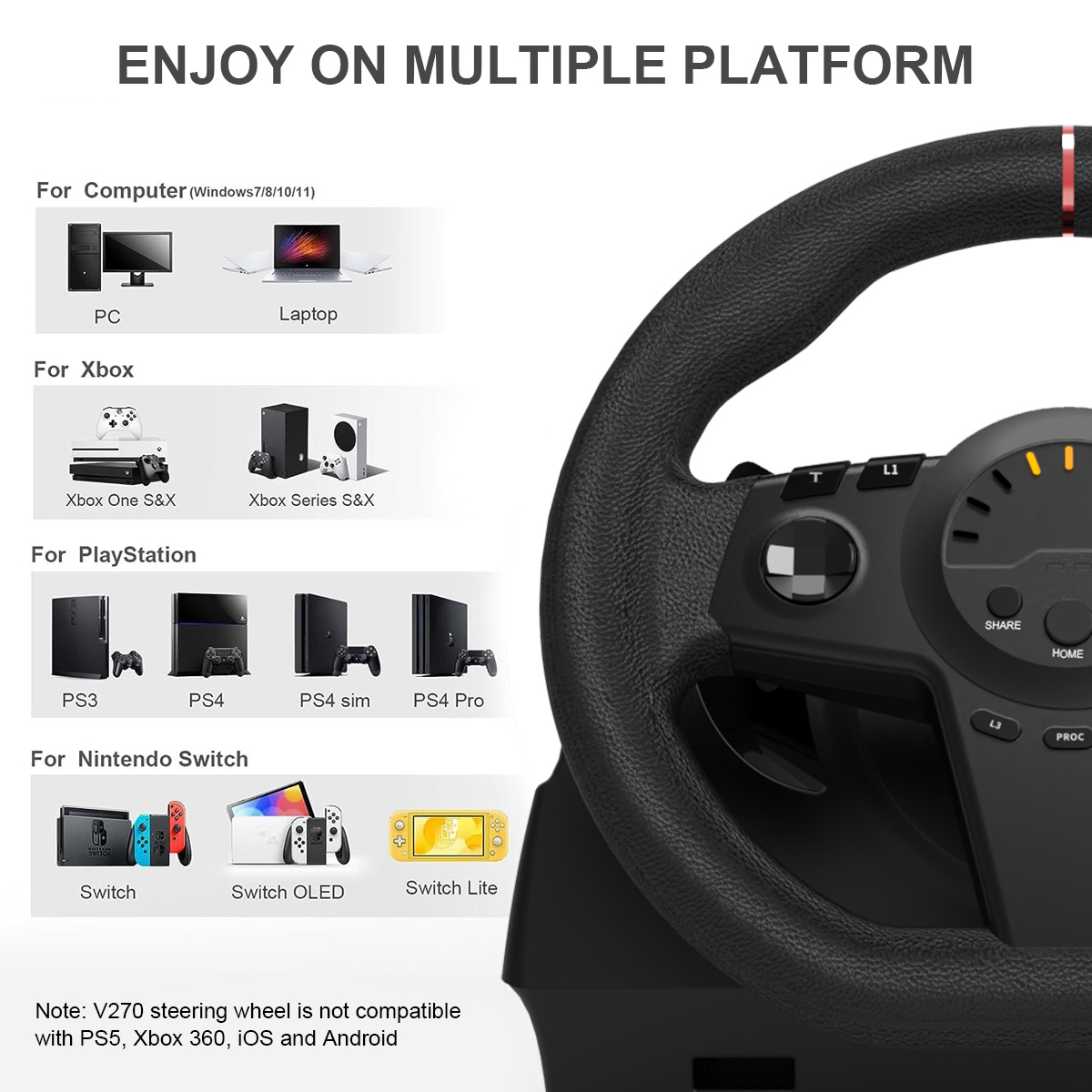 this racing wheel is compatible with ps3/ps4/pc/nintendo switch/xbox