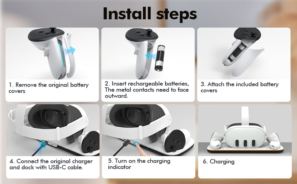 VR Headset Charging Dock Compatible with Me-ta Quest 3 Accessories, VR Charging Station