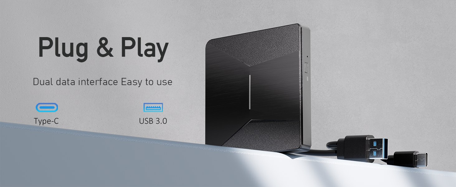 External Blu-ray Drives for Laptop, External Blueray/dvd Drive for PC, USB 3.0 & Type-C Bluray Burne