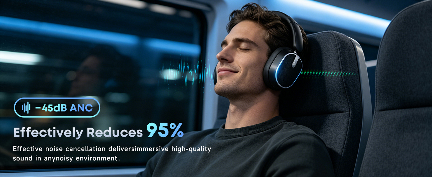 Hybrid Active Noise Cancelling Bluetooth Headphones, Wireless Bluetooth 6.0 Headphones Over Ear, 120