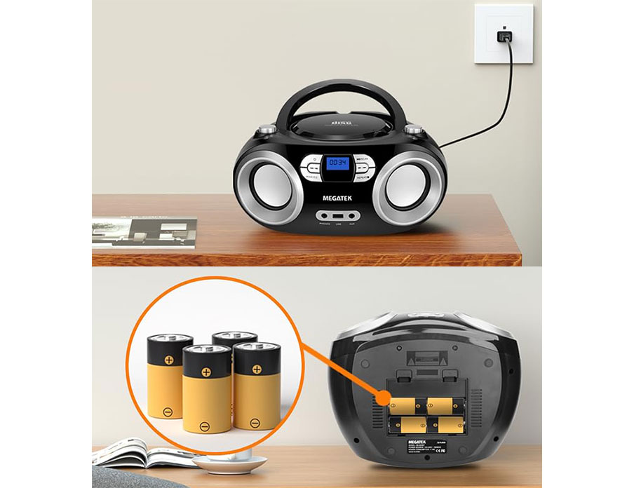 MEGATEK CB-M25BT Portable CD Player Boombox with FM Radio