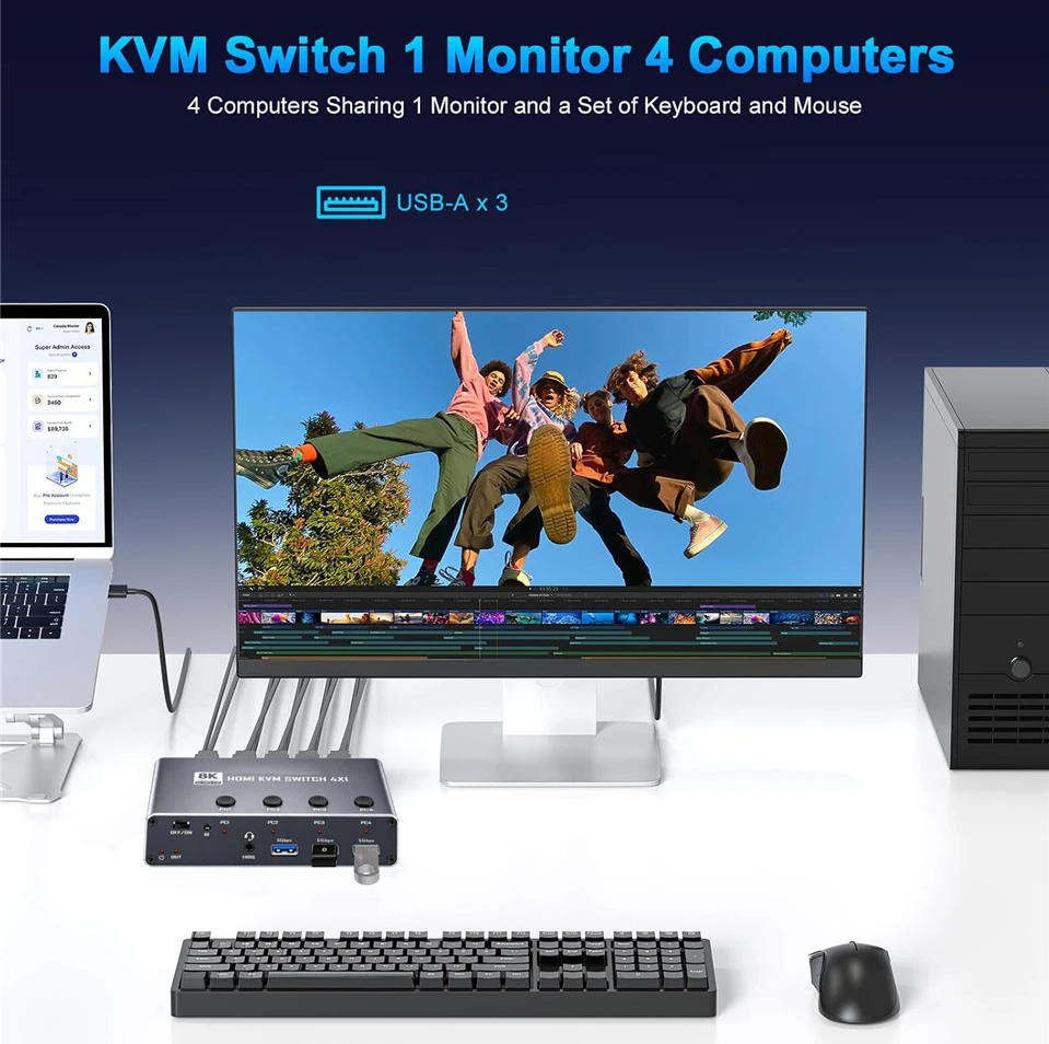 4K@240Hz 4 Port HDMI KVM Switch, 4x1 8K@60Hz HDMI KVM Switches for 4 Computers One Monitor with 4 Po
