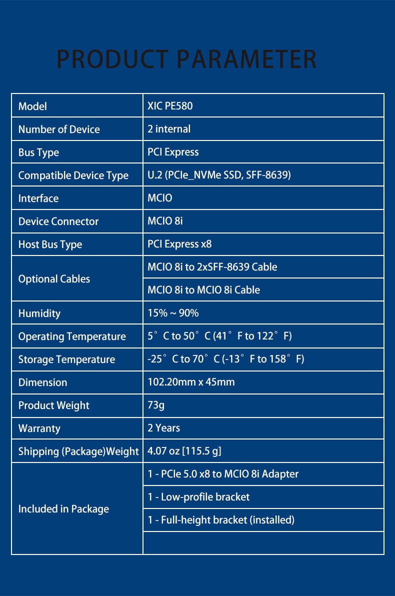 Shinreal PCIe5.0 x8 to MCIO 8i NVMe adapter