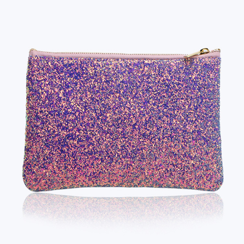 Purple Glitter Zipper Makeup Brushes Bag