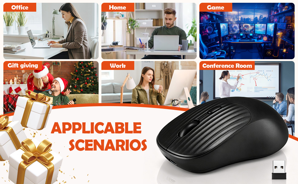 Wireless Bluetooth Mouse, Dual Mode Rechargeable Silent Slim Laptop Mouse, Portable(BT5.2+USB Receiv