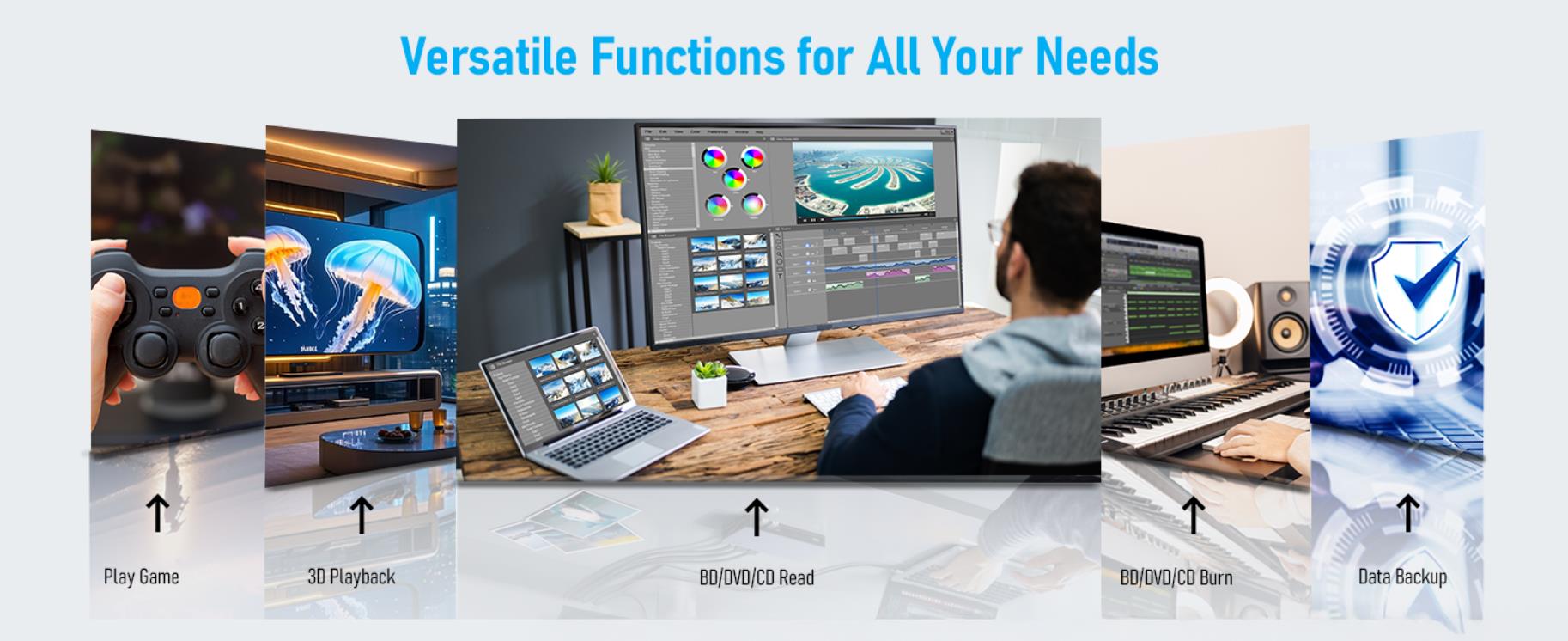 External CD/DVD Drive for Laptop, Portable 7 in 1 USB 3.0 CD ROM External Drive, CD Reader for PC wi