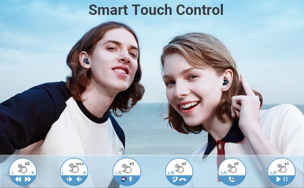 Bluetooth Headphones, Support Dual Ear Touch Control