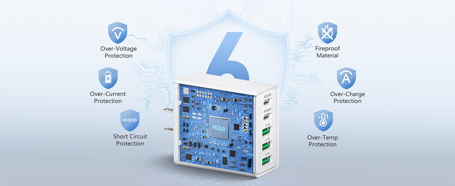 [2-Pack] USB C Wall Charger,50W 5-Port PD Fast USB C Charging Block