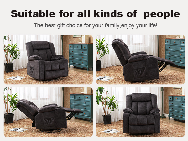COMHOMA Recliner Chair Massage Rocker with Heated 360 Degree Swivel Lazy Boy Recliner Single Sofa S