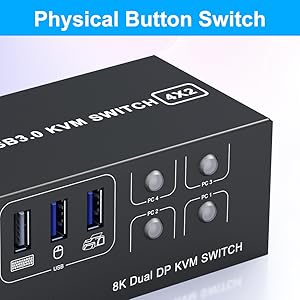 Switch by Panel button Push-button design allows for one-touch switching using a button on the KVM S