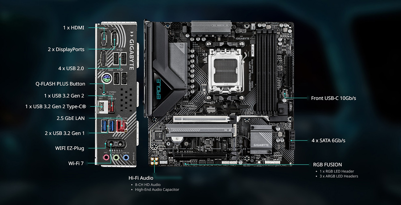 GIGABYTE B850M EAGLE WIFI7 AMD AM5 mATX Motherboard