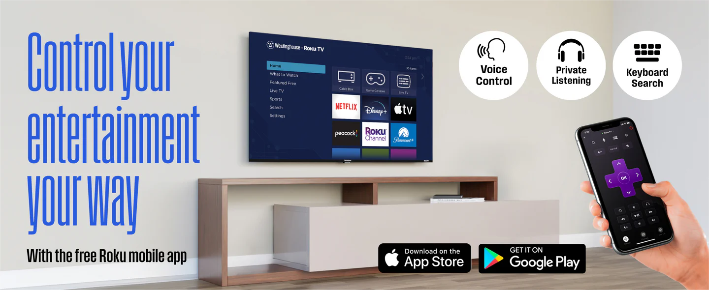 Westinghouse Smart Roku TV, HD QLED, Dolby Digital+, Wi-Fi, Bluetooth, AirPlay, Alexa & Google Assistant