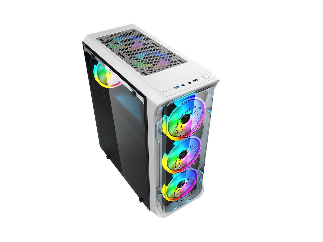 Computer Case, Water Cooler Gaming Case, USB 3.0 Tempered Glass PC Case, Desktop Case, 6 Fan Positio