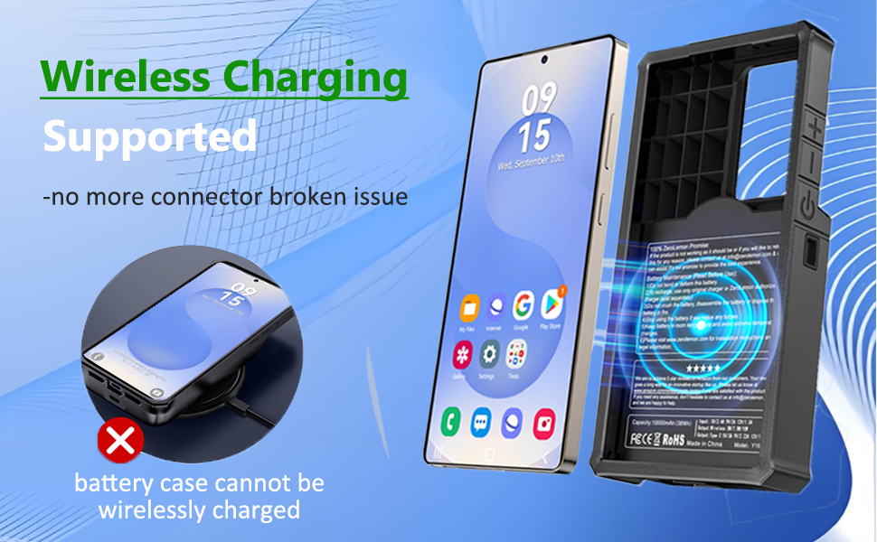 Galaxy S25 Ultra Wireless Charging Battery Case 10000mA| Android Auto Supported | 2 Charging Methods