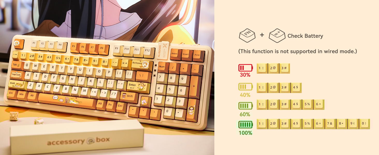 AUSDOM 98Pro Wireless Mechanical Keyboard with Backlit(Yellow Cat Theme)