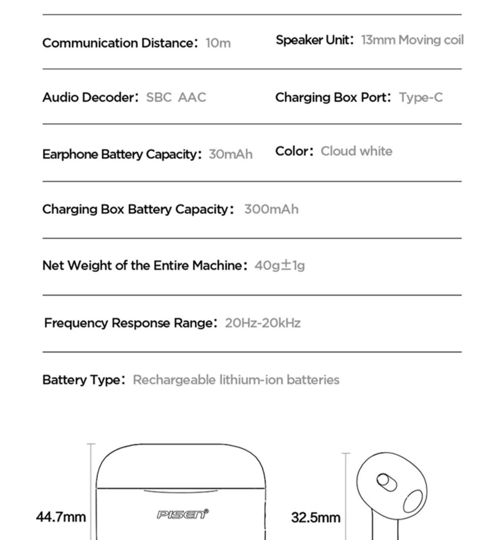 PISEN  BHD-TW6 P1 Plus TWS Headset