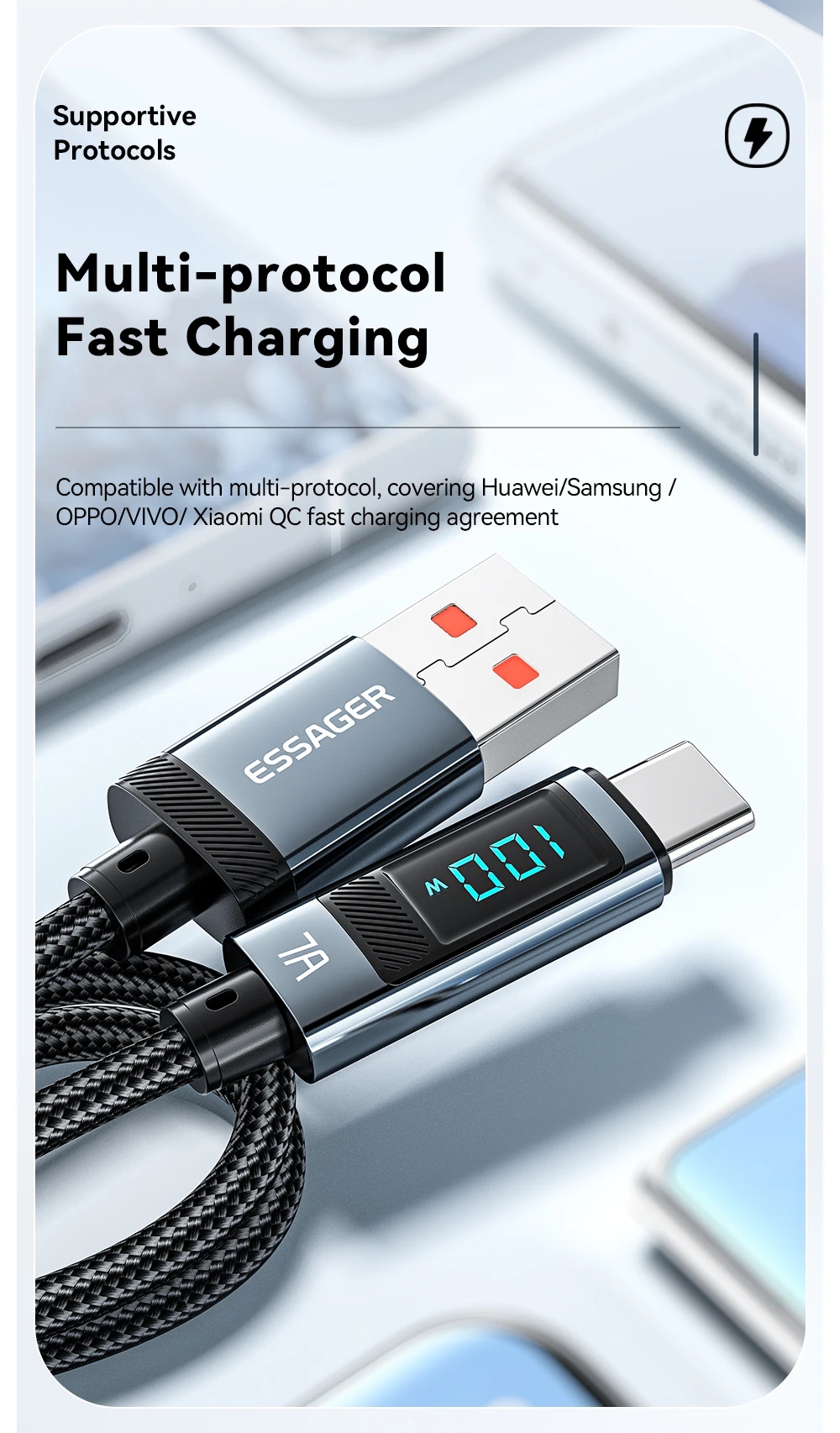 7A 100W USB A to USB C Cable