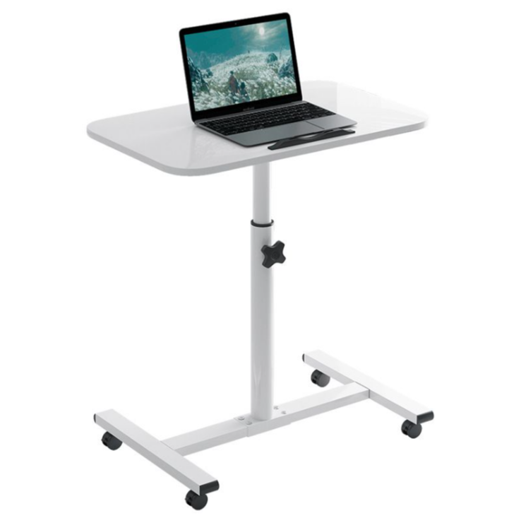 Mobile overbed table, rolling adjustable laptop desk with wheels, height adjustable bedside table