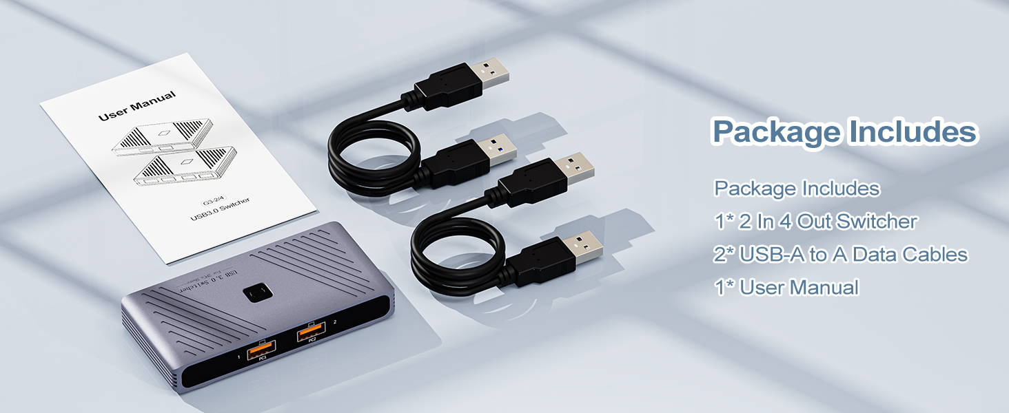 USB 3.0 Switch, 2 Computers Sharing 4 USB Devices, One-Button Switcher for Keyboard Mouse Printer Sc